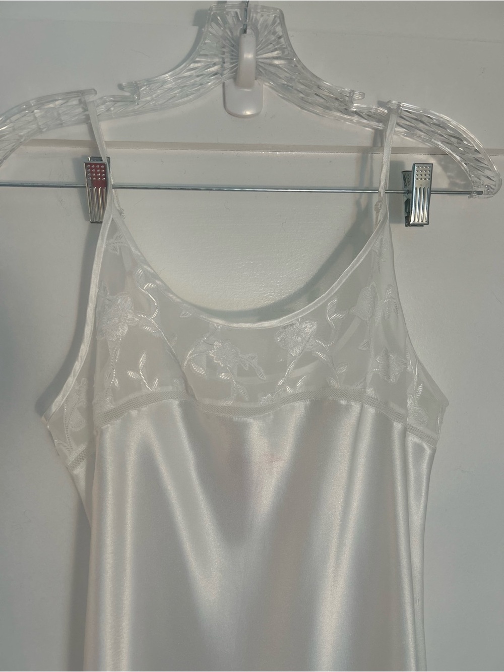 Oscar de la Renta Pink Label Long White Satiny Negligee Floral lace Top Size XS - Picture 10 of 16